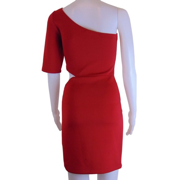 Red One Shoulder Peek a Boo Side Bodycon Dress S - Picture 2 of 3